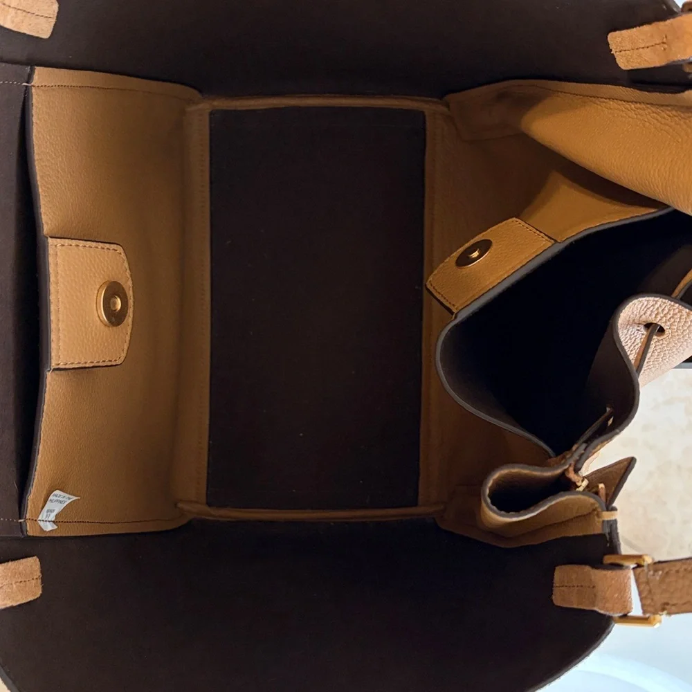 Tory Burch Thea Mixed‑Media Tote – Leather & Suede Brown Shoulder Bag - Picture 3 of 4